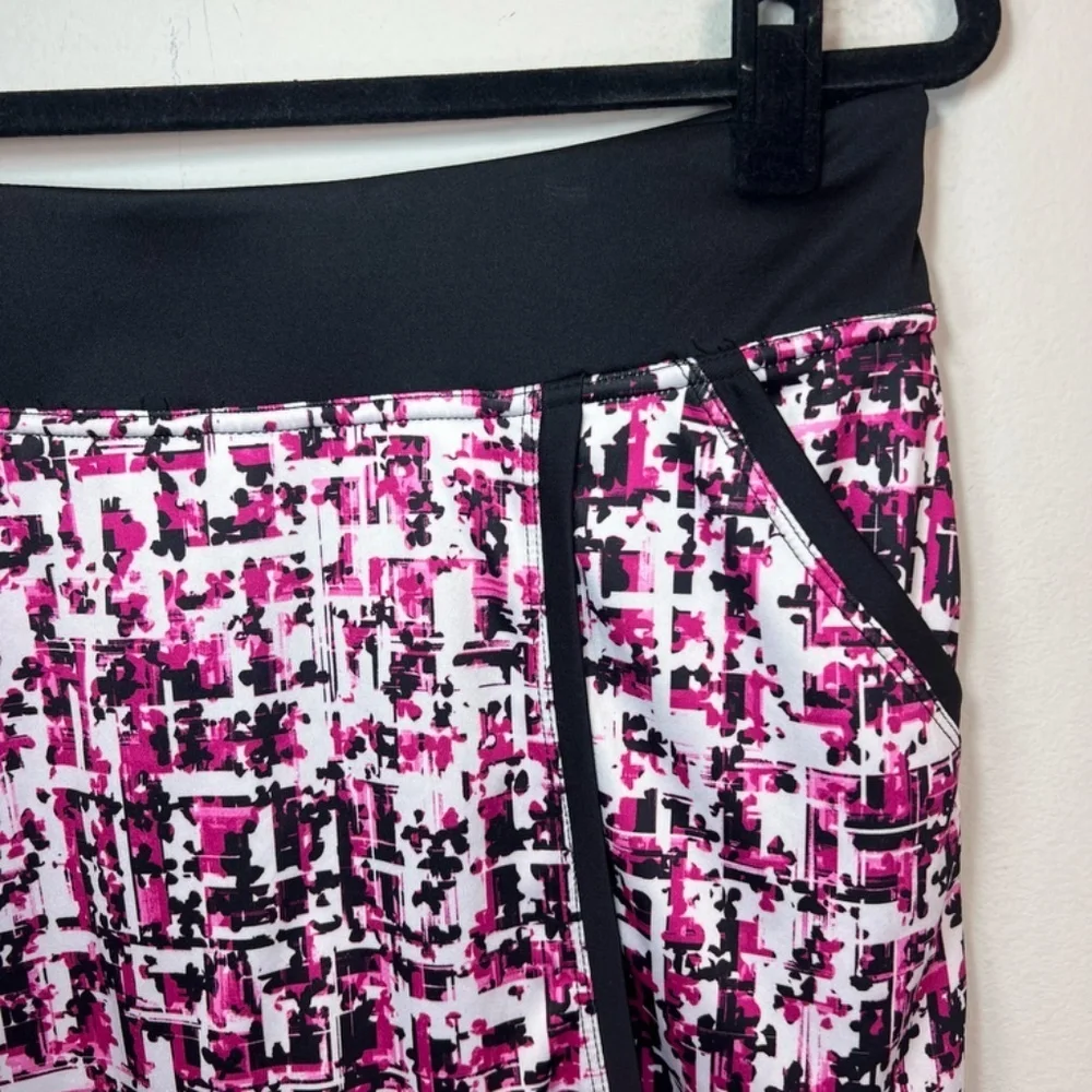 PGA Tour Golf Skort Skirt Black White Pink Geometric Pull On Pockets Mini Medium